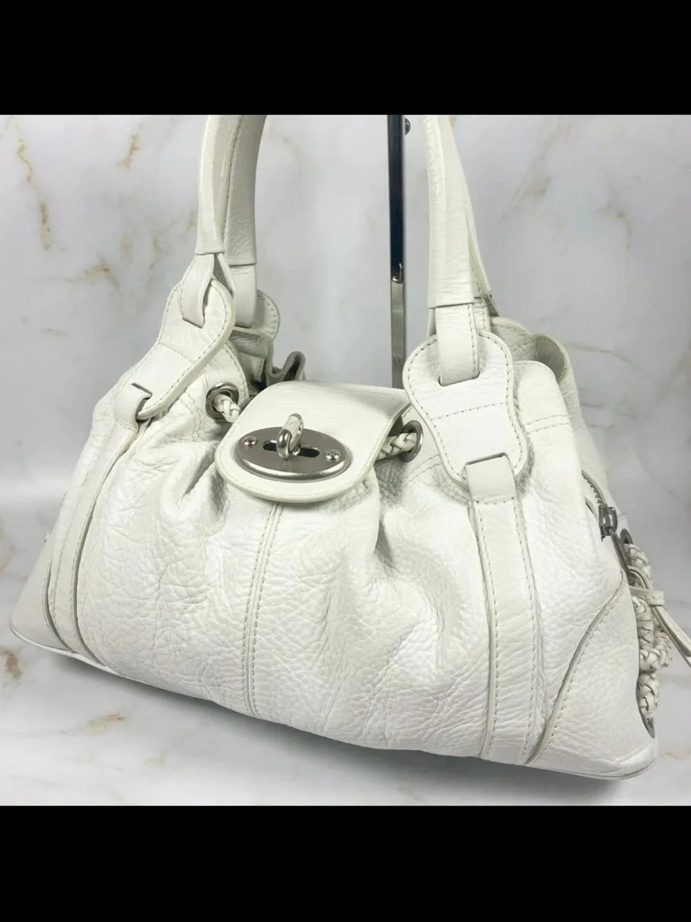 Mulberry White Pebbled Leather Shoulder Bag with Turn-Lock